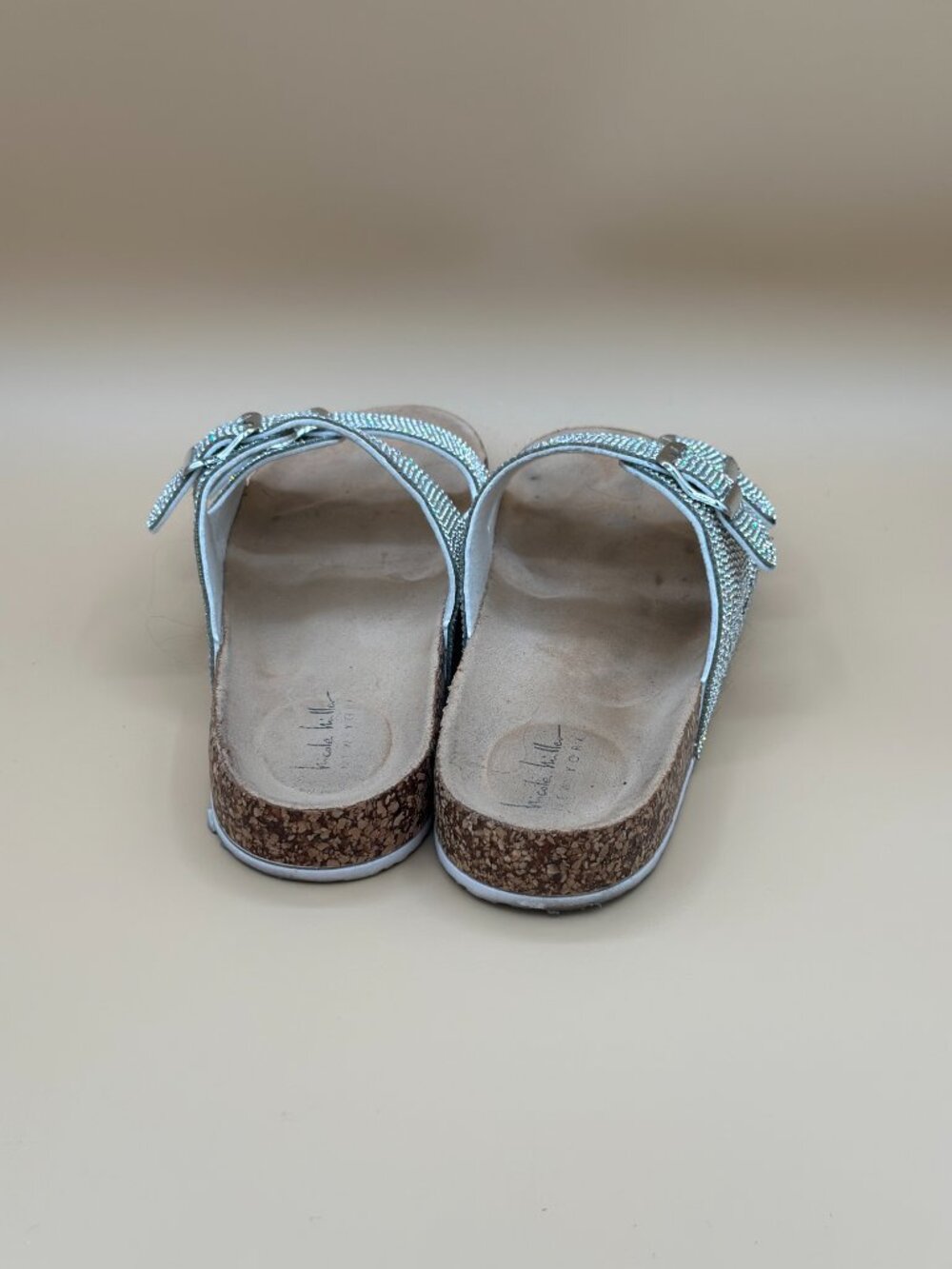 Nicole Miller Silver Rhinestone Slide Sandals Women’s Size 40 / 9 - Picture 3 of 5
